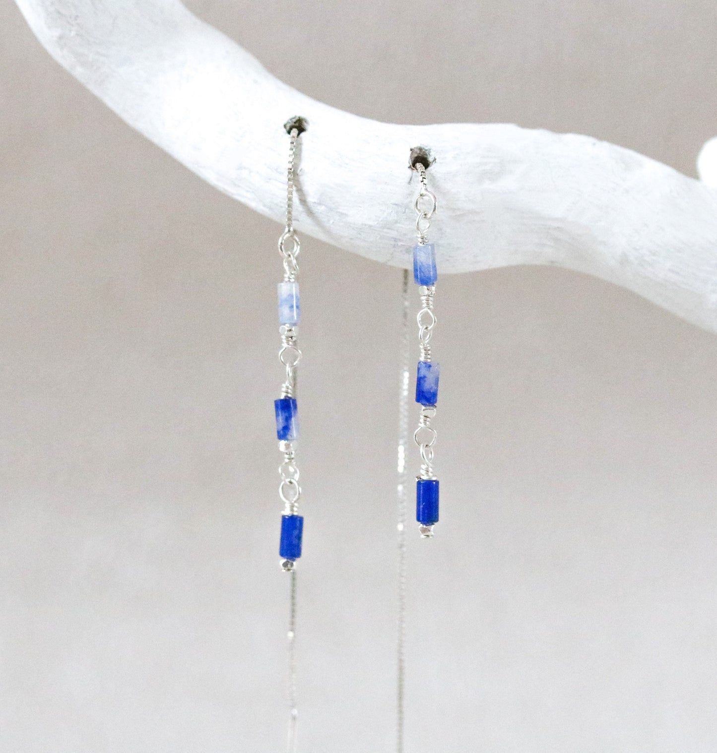 Handmade Sodalite Threader Earrings: Gold Fill, Rose Gold, or Sterling Silver