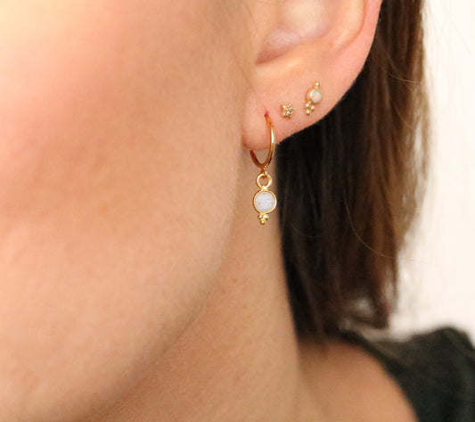 Dainty Moonstone Gold Vermeil Huggie Hoop Earrings
