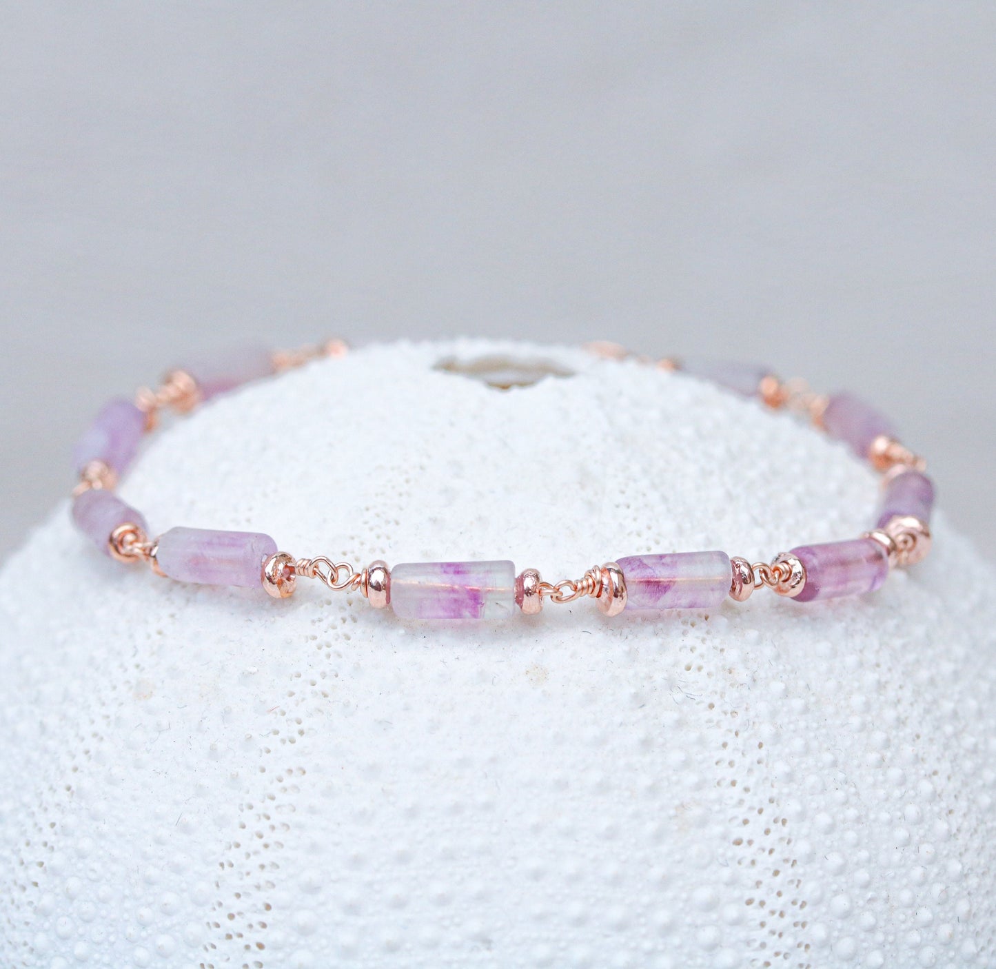 Natural Fluorite Bracelet: Rose Gold Chain, Dainty Gemstone Jewelry