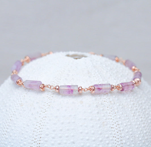 Natural Fluorite Bracelet: Rose Gold Chain, Dainty Gemstone Jewelry