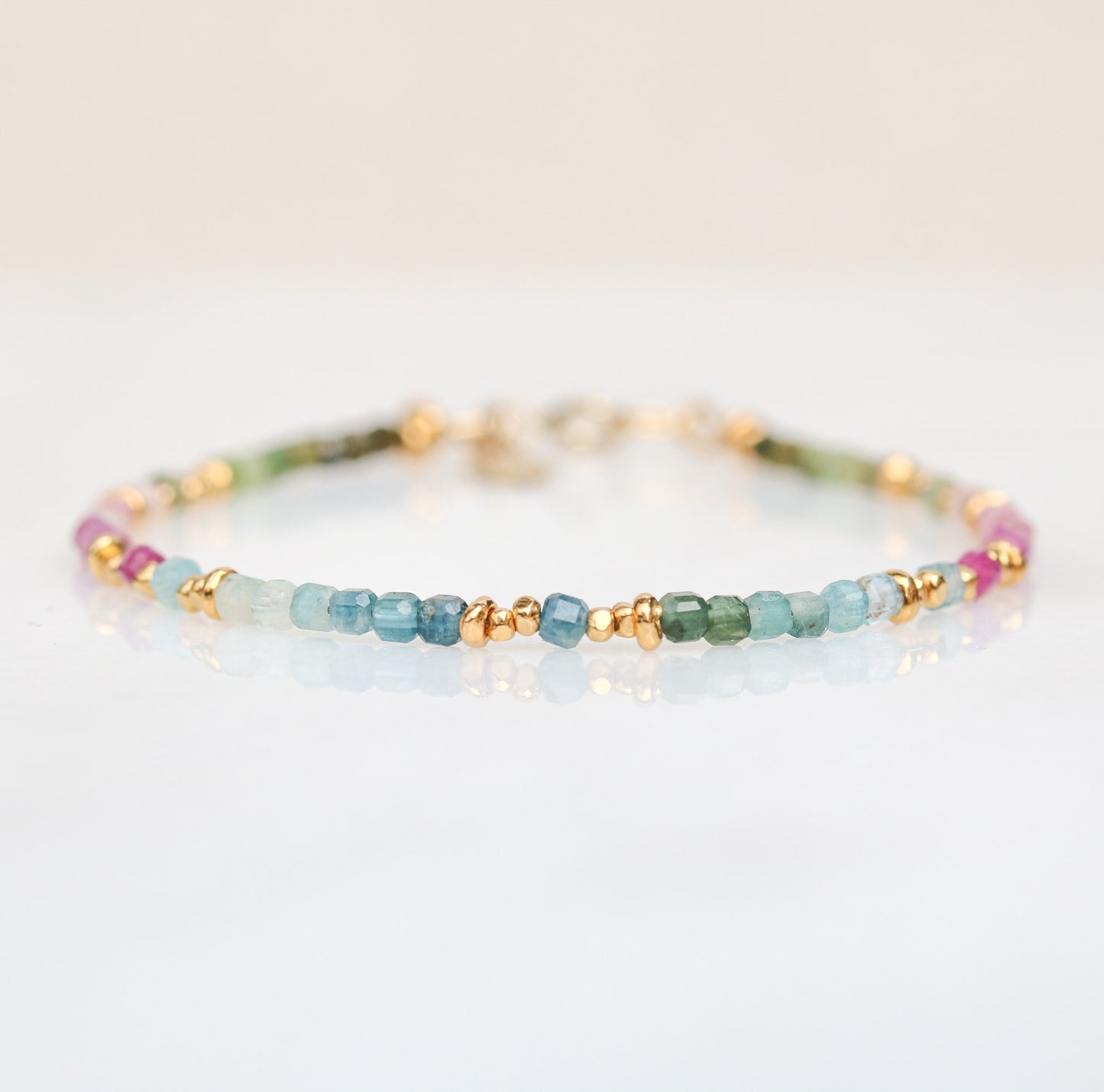 Faceted Tourmaline Mini Cube Bracelet: Gold Karen Hill Tribe Beads