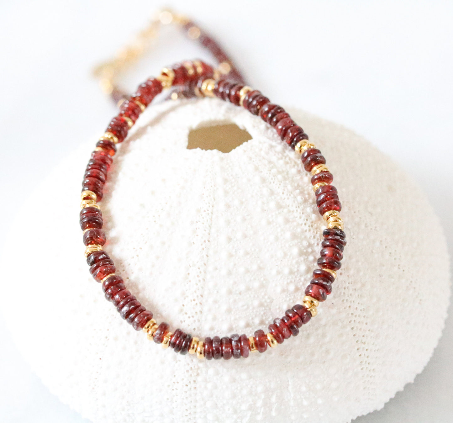 Garnet Heishi Choker: Gold Vermeil Surfer Necklace