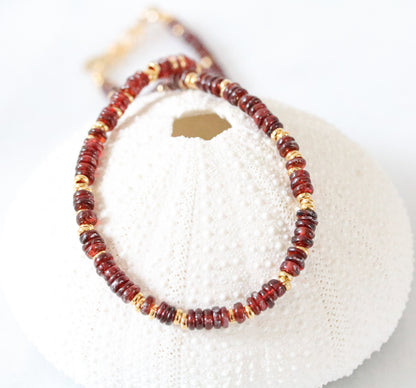 Garnet Heishi Choker: Gold Vermeil Surfer Necklace