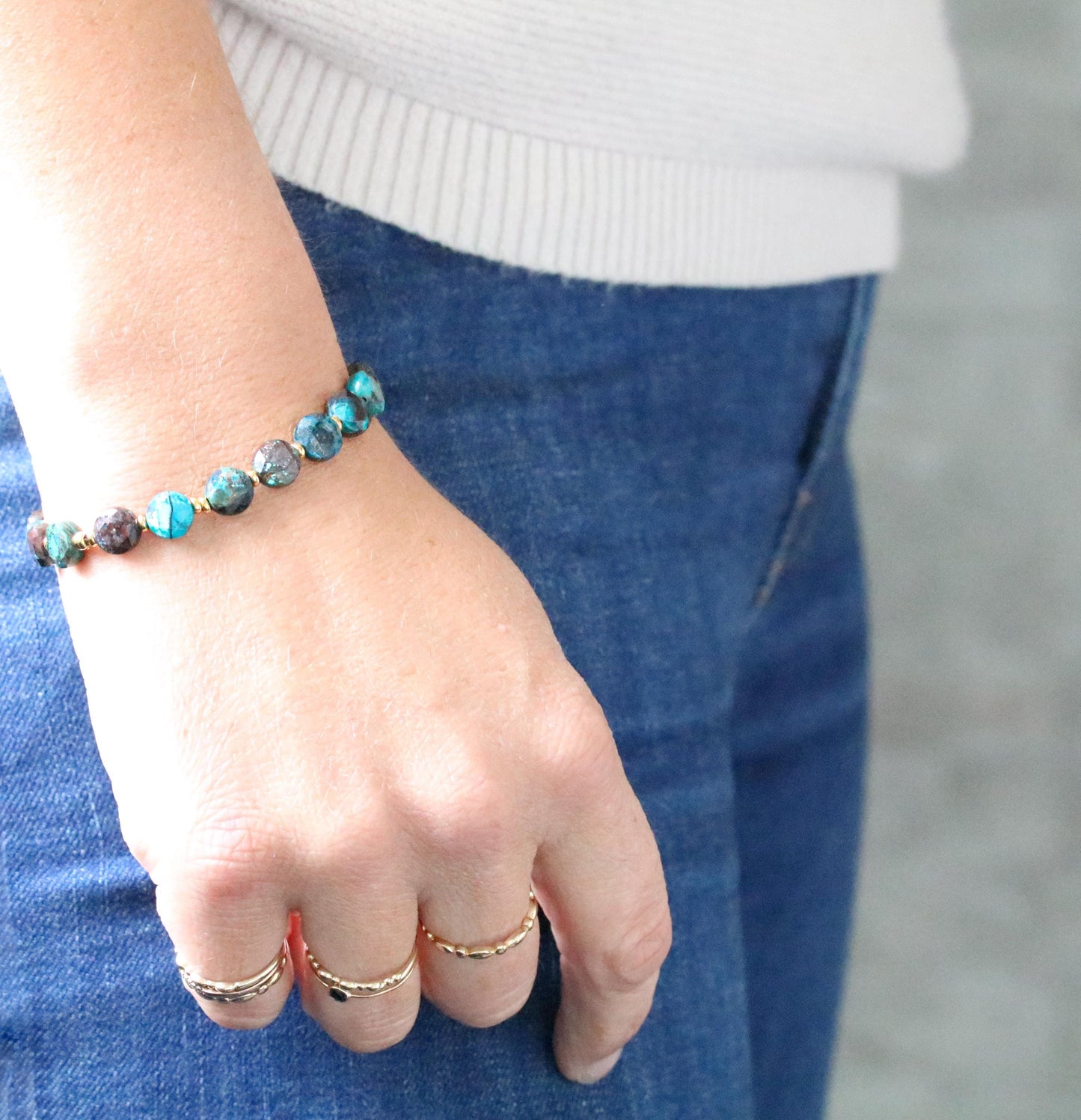 Azurite Malachite Bracelet: Karen Hill Tribe Gold Fill, Faceted Gemstone