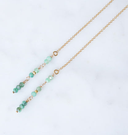 Handmade Emerald Threader Earrings: Rose Gold Fill, May Birthstone