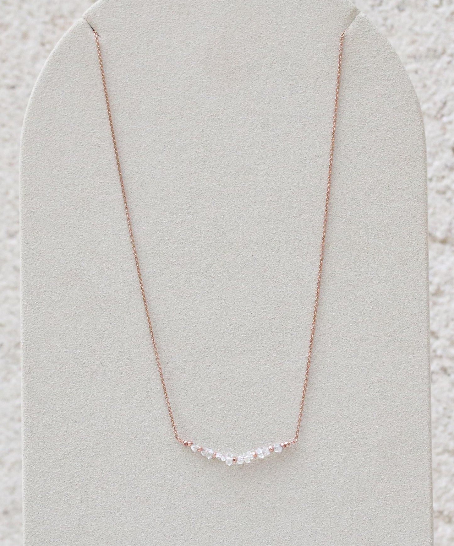 Herkimer Diamond Bar Necklace: 14K Rose Gold Fill, Adjustable Chain